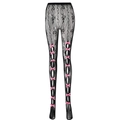 Dettaglio ravvicinato di collant in pizzo nero con fiocchi rosa decorativi sulle gambe - Taglia unica / Nero + Rosa