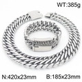 Chunky 23mm silver stainless steel Cuban link chain necklace and bracelet jewelry set - Silver Necklace 420x23mm + Bracelet 185x23mm Set