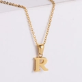 Minimalist 18k gold plated stainless steel necklace featuring a polished letter R pendant - Letter R