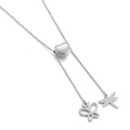 Collana a Y in argento con perla a cuore scorrevole e ciondoli a farfalla e libellula - Stile Argentato (KN198930-Z)