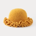 Handmade yellow crochet knit bucket hat with wavy ruffled brim edge in minimalist style - One Size / Turmeric