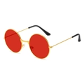 Retro round sunglasses with bright red lenses and slim gold metal frame for parties - Gold Frame Red Lenses