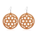 Detailed close-up of brown wooden earrings featuring an intricate hollow mandala pattern - Style 10/Round Mandala Flower Hollow