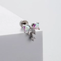 Surgical steel butterfly ear stud with AB iridescent heart stones and zircon accents - Iridescent Heart Butterfly (A018-6#)