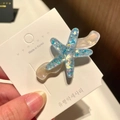 Blue laser sequin starfish hair clip with white base on product display card - 10# Wavy Starfish - Blue