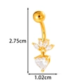 Gold belly button ring with zircon flower and heart pendant, size 2.75cm long - Heart Flower - Gold (0198-2#金)