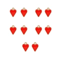 Detailed view of ten red enamel heart charms with gold metal edges for DIY jewelry making - 4# Red Heart