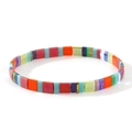 Handmade rainbow enamel Tila bead bracelet with colorful geometric squares and gold accents - Colorful/Iridescent Clear (TL-B24102601B)