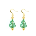 Festive green Christmas tree drop earrings with golden stars and spherical pendants - Golden Spiral Tree with Beads
