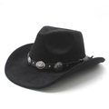 Vintage western cowboy hat in black faux suede with decorative silver carved metal studs - M (56-58cm) / Black