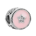 Pink enamel heart charm with star zircon and hollow side detail in silver finish - Star Pink Enamel Bead (009)