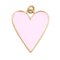 Pink enamel heart pendant with golden metal frame and ring for jewelry making - Pink Enamel Heart Style (S845899-LightPink)