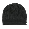 Dettaglio del berretto in maglia a righe nere con trama a coste spesse e bordo elasticizzato - M (56-58cm) / Nero