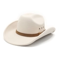 Classic cream western cowboy felt hat with wide brim and decorative leather buckle band - Beige