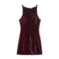 Sexy mini-jurk met pailletten, rood-zwarte luipaardprint en halternek-ontwerp - XS / Bordeauxrood