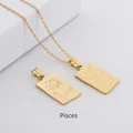 Macro shot of gold Pisces zodiac rectangle pendant with celestial engraving detail - Pisces