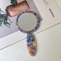 Portable handheld makeup mirror with colorful marble texture finish and handle - 6# Floral Purple