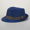 Dettaglio cappello jazz in paglia blu scuro con fascia classica a strisce marroni - Bambini 54cm / Blu navy