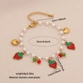 Bracciale a perline dorate con perle bianche, ciondoli a fragola e cuore - Bracciale di Perle Cuore Fragola (2# Bracciale)