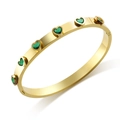 Elegant gold titanium steel bracelet featuring six green heart-shaped gemstones - Gold Green Zirconia