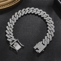 Men's 14mm silver-plated cuban link bracelet with sparkling rhinestones and box clasp - Diamond / 8inch(20cm) / Silver