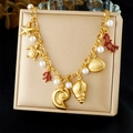 18k vergulde oceaan armband met zeester schildpad schelp koraal en witte parels - Gouden Oceaan Serie (N3707)
