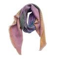 Detailed close-up of striped textured knit shawl with colorful fringe edge on white background - Stripe Pink