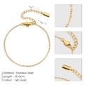 Pulsera mínima de acero inoxidable chapada en oro de 14K con eslabones de 4mm y cierre ajustable - 15cm De Largo Con Cierre Y Etiqueta / Dorado