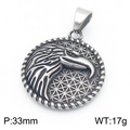 Ciondolo aquila vichinga norrena in acciaio inossidabile con finitura argento antico - Becco d'aquila senza catena (KP116182-MZOZ) / Diametro 33mm