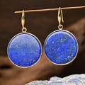 Lapis lazuli round drop earring with deep blue stone and elegant golden hook design - E1907 / Round