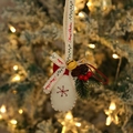 Christmas felt glove ornament with gold bell, pine cones and Merry Christmas ribbon - Style 9 (White Glove Pendant)