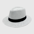 Classic white paper straw fedora hat with elegant black grosgrain ribbon trim - White