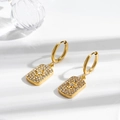 Orecchini a cerchio dorati in acciaio inossidabile con ciondoli quadrati a stella - Oro + Zircone Trasparente