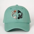 Teal cotton baseball cap with Japanese koi fish yin yang embroidery and adjustable strap - Deep Water Green / One Size