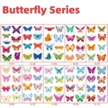 Detailed grid display of ten colorful butterfly cartoon temporary tattoo designs - Butterfly Series