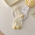 Calcetines de canalé blanco crema estilo japonés con talón y puntera amarillos en contraste - Talla única / Amarillo Leche