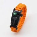 Survival paracord bracelet in orange with built-in compass and black buckle for outdoors - Orange