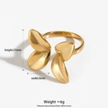 Adjustable gold double leaf open ring with 21mm height and high polished finish - Butterfly Double Leaf Open Style (KB694) / Gold