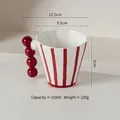 Red striped ceramic mug with unique four-bead handle design and 310ml capacity - 310ml / Red Stripes