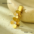 Dettaglio del fermaglio a fiore dorato con zirconi e dimensioni esatte mostrate - Stile Petalo con Strass Oro (NMSH-R1110-2)