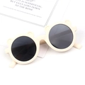 Creamy yellow kids round sunglasses with bear ears and matte frame for UV protection - Matte Bear - Beige
