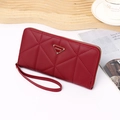 Elegant red long quilted PU leather women's wallet with zipper and wristlet strap - Red