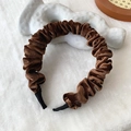 Minimalist dark brown pleated velvet headband for women with soft texture and solid color - Brown