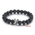 Men's 10mm matte black onyx beaded bracelet with silver wolf head stainless steel charm - 10mm / Black (10mm Agate)