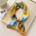 Elegant 70cm square scarf with abstract yellow and blue oil painting print patterns - Oil Painting Maple Orange Border