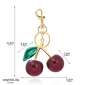 Detailed size chart of the cherry keychain with glitter leaves and metallic gold hook - Burgundy/Gold Buckle