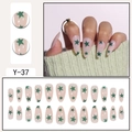 Green star pattern stiletto press-on nails set with translucent base for summer - Semi-Transparent Nude Green Star Stiletto Nails (Y-37) / Glue Type