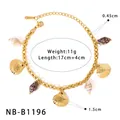 Detalle de dijes de estrella de mar y concha en pulsera de acero inoxidable oro - Pulsera Con Amuleto De Concha Bohemio (NB-B1196)