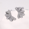 Elegant silver fan-shaped ripple earrings in polished stainless steel for women - Steel