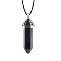 Natural black marble pattern hexagonal crystal point pendant with silver metal clasp - Black Turquoise with Cord